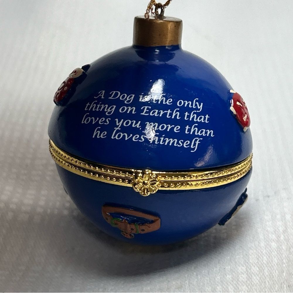 Trinket Box Christmas Ornament Blue With Saying About a Dog’s Love